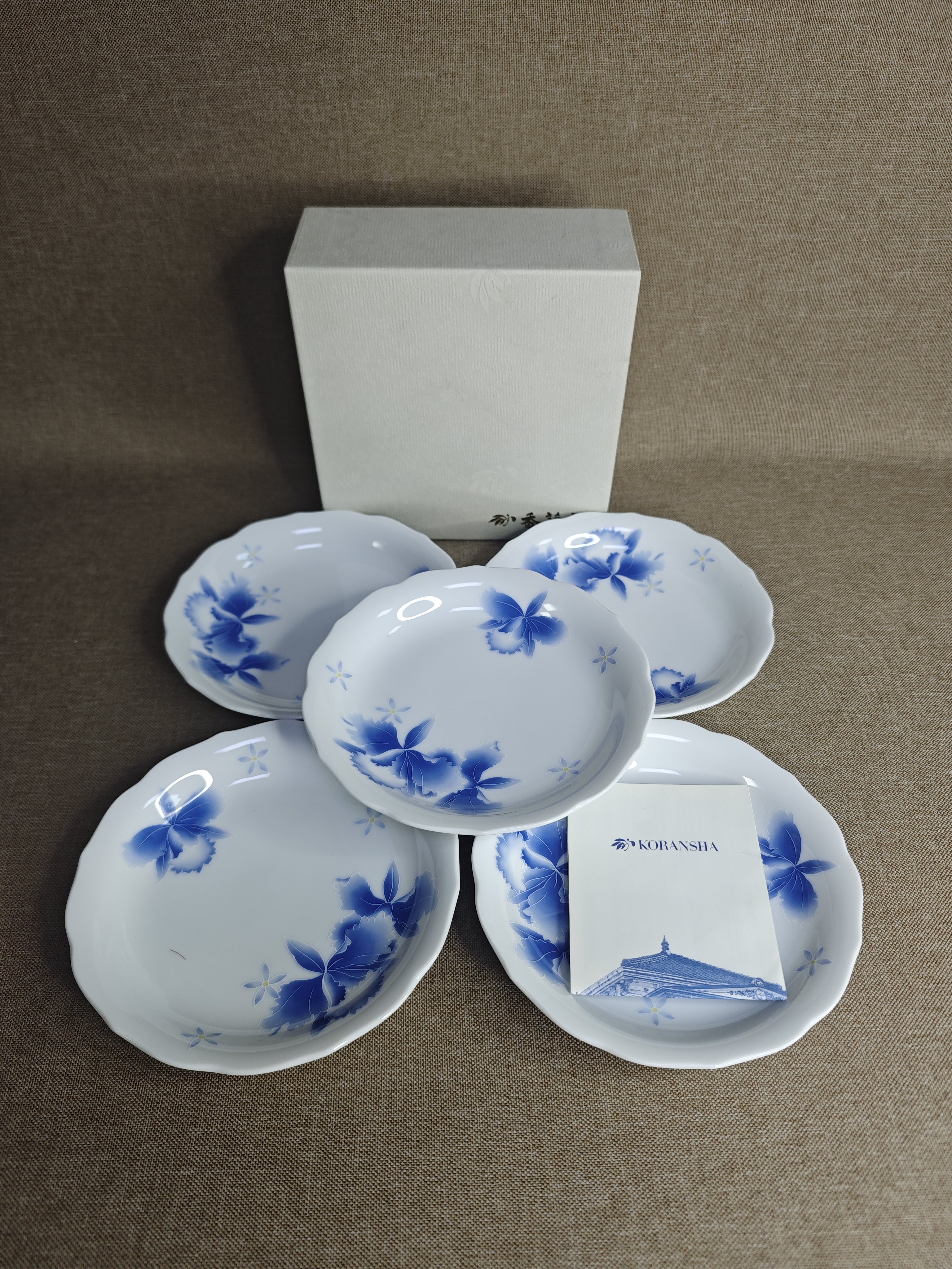 日本进口中古瓷器全新正品香兰社青花五客餐碟五客皿点心盘