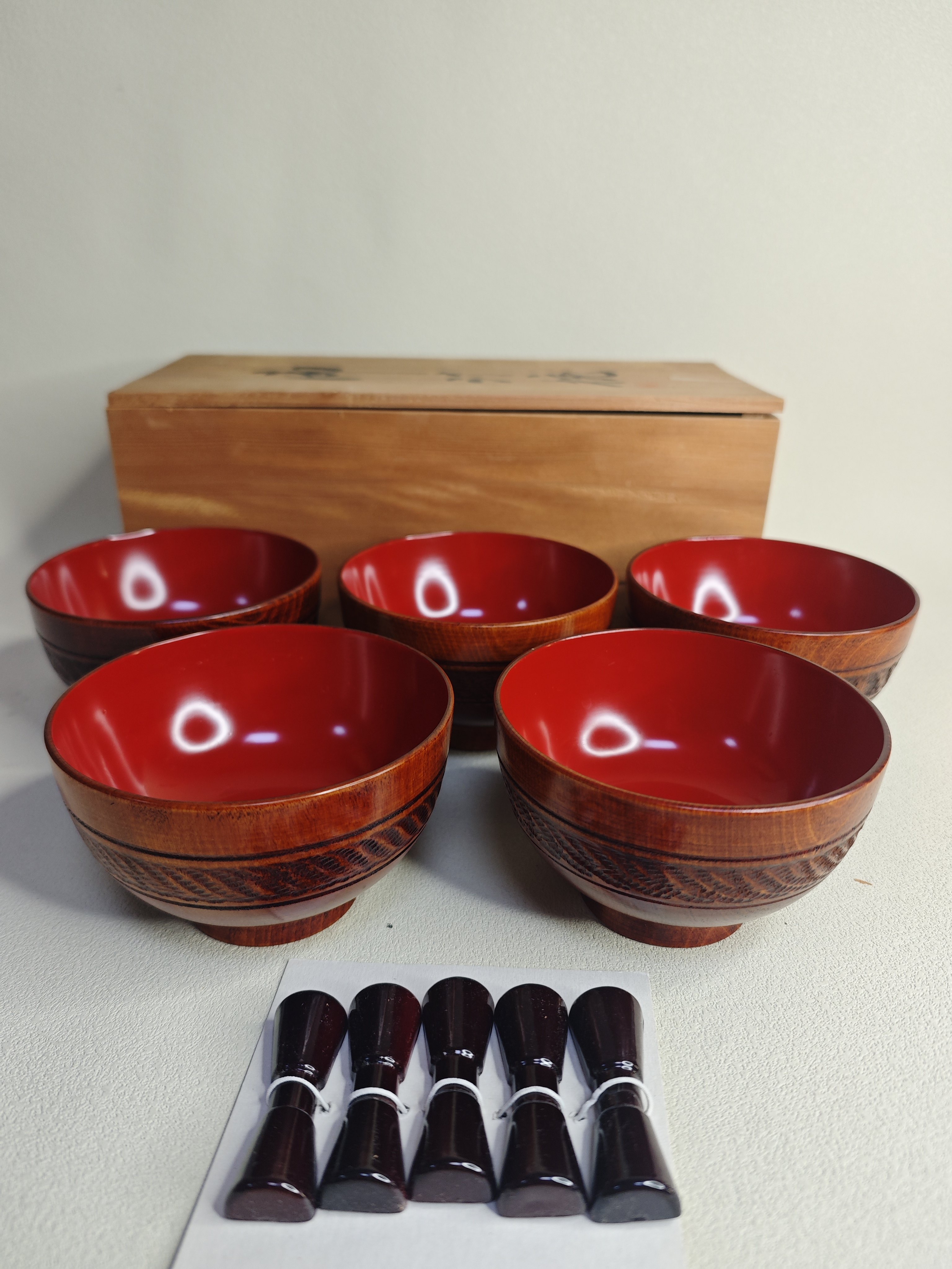 日本进口全新正品实木漆器餐具木碗筷置套装
