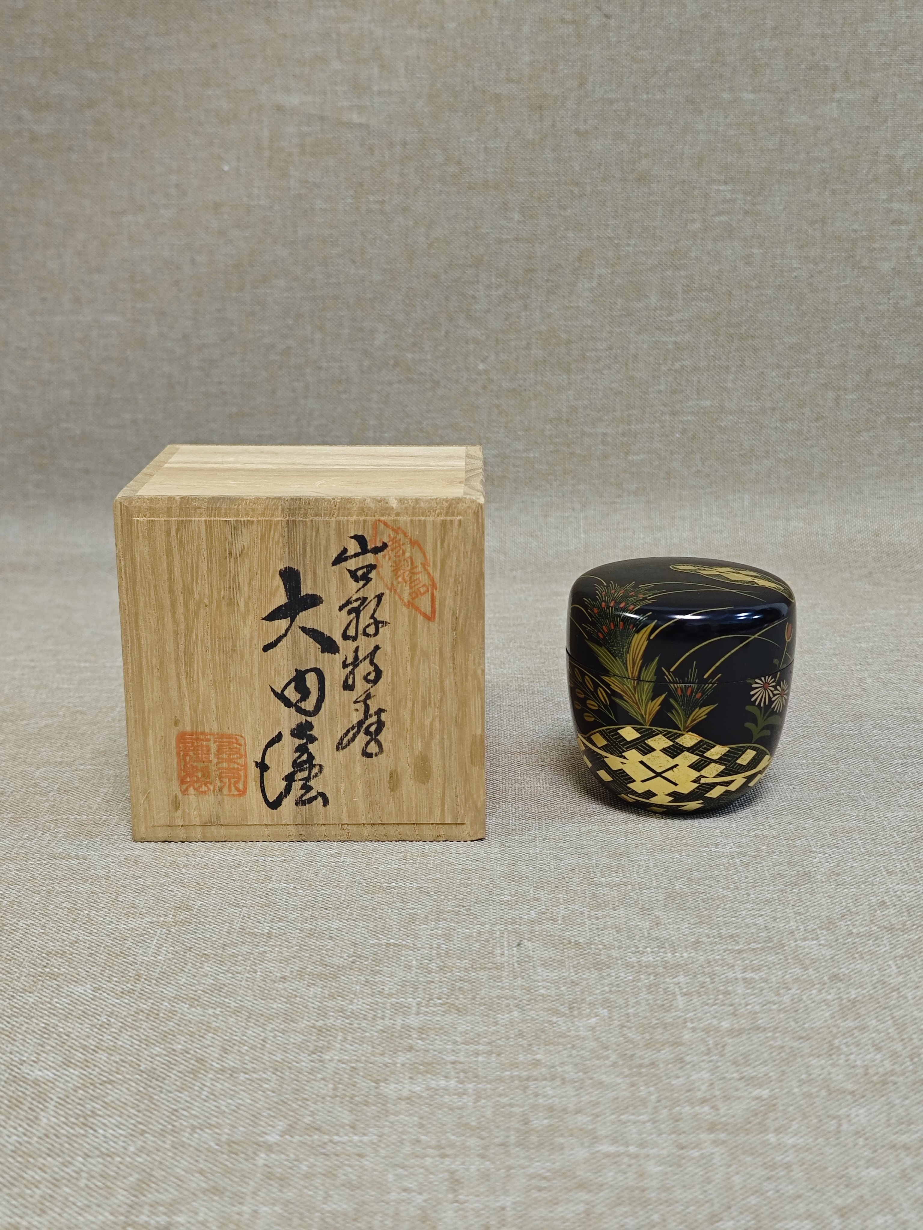 日本进口正品实木漆器手工金莳绘木胎漆器茶枣茶入茶道具