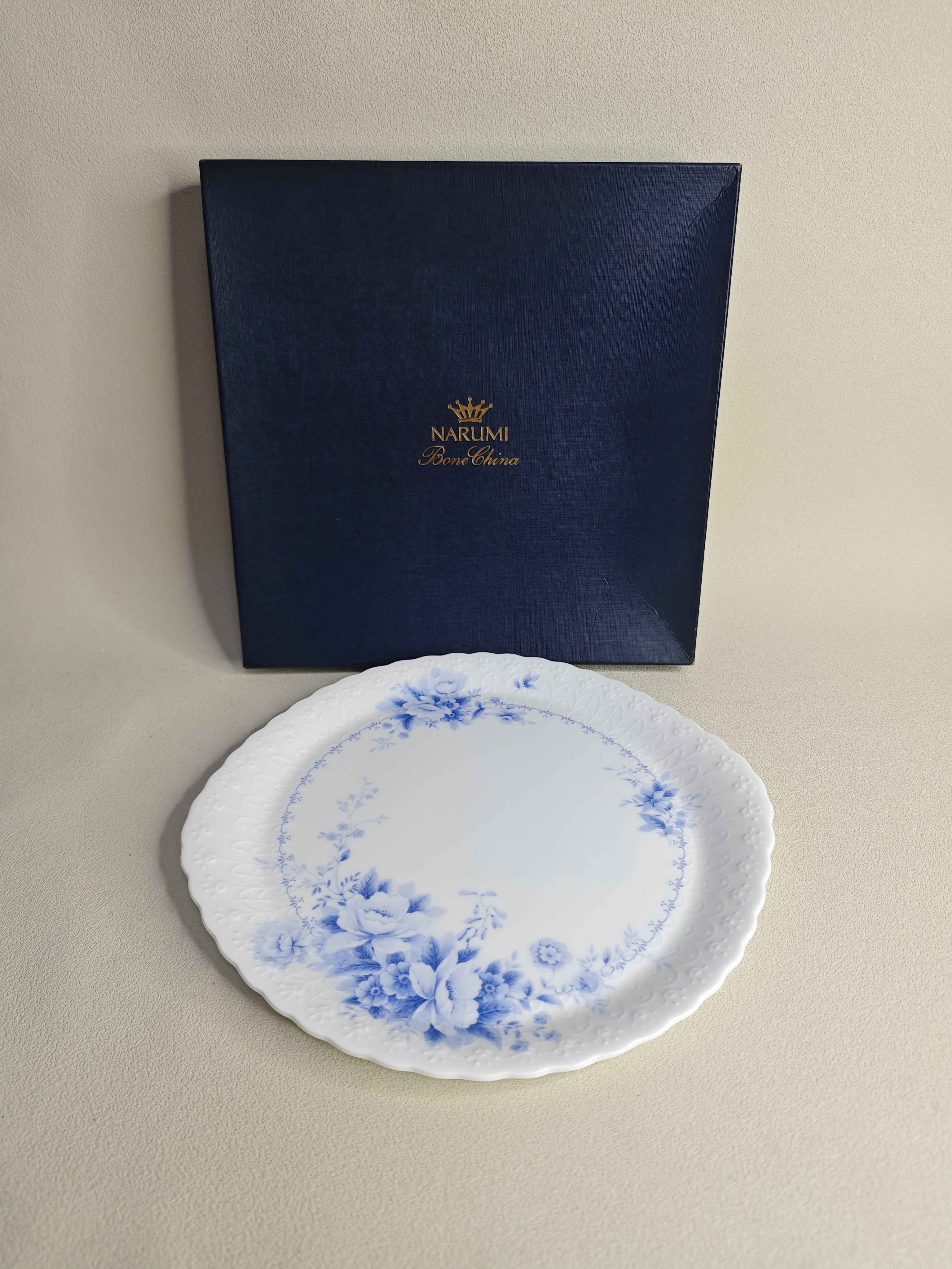 日本进口中古瓷器全新正品鸣海narumi青花丝绸系列骨瓷餐盘蛋糕盘