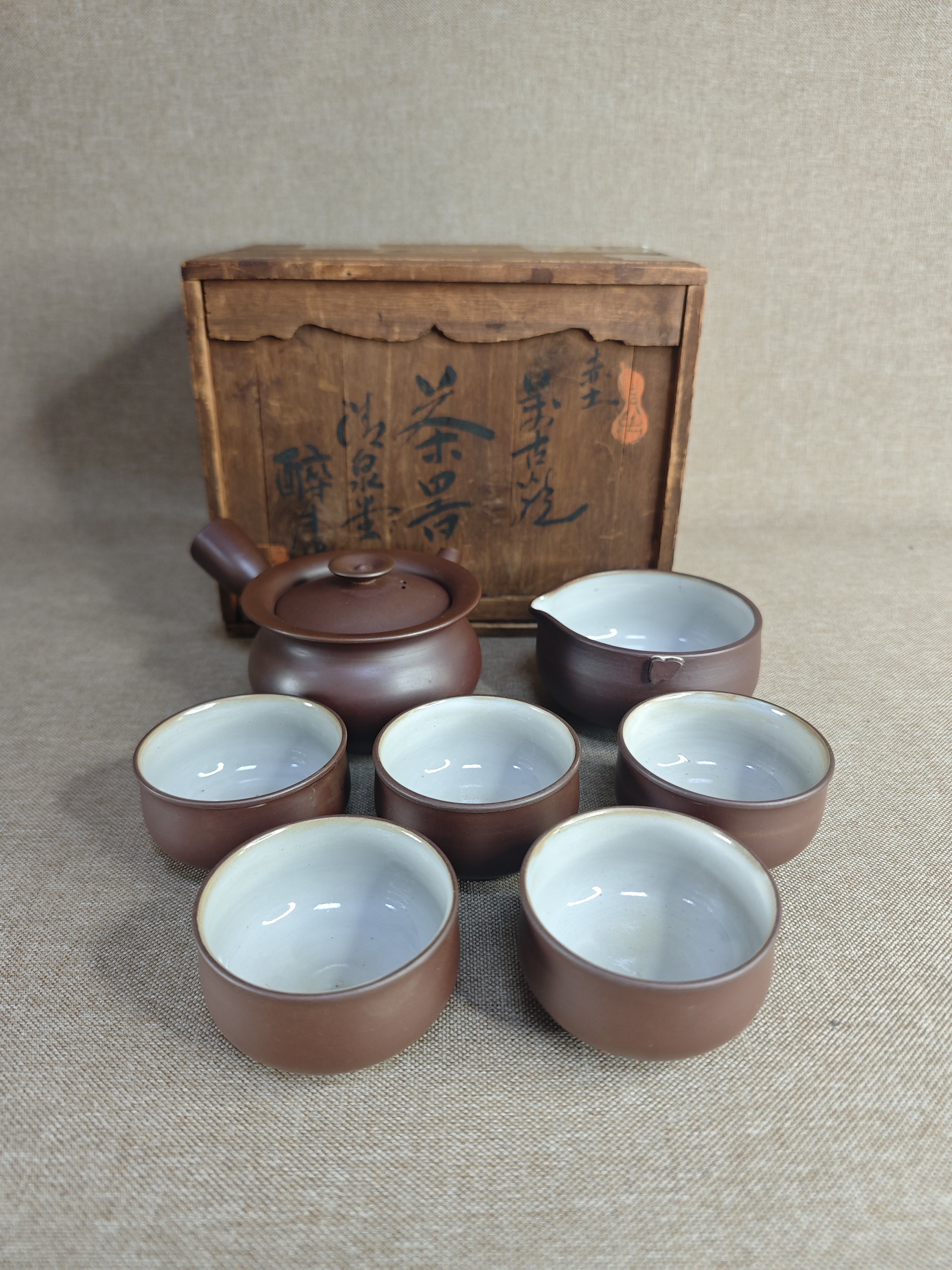 日本中古瓷器全新正品万古烧清泉堂醉月作茶具套250毫升(老货)