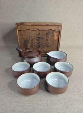 日本中古瓷器全新正品万古烧清泉堂醉月作茶具套250毫升（老货）