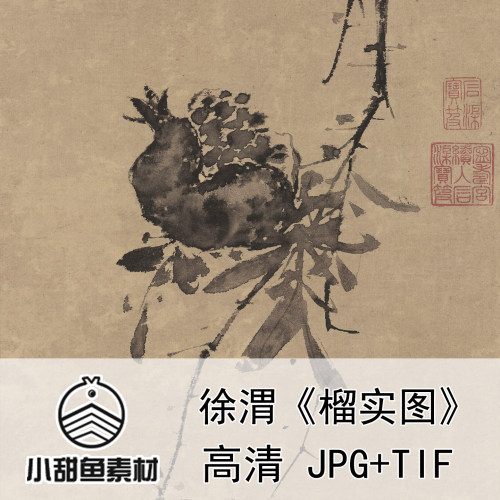 高清徐渭榴实图电子版素材大图花鸟大写意石榴水墨国画临摹印刷jp