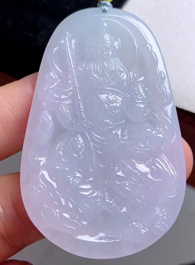 A货缅甸天然翡翠 赵公明 冰润水足精雕细刻栩栩如生59.7-37.7-5.5