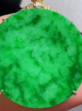 A货缅甸天然翡翠 平安扣 冰润水足 飘花精美 漂亮 18k 裸34.3-6.3