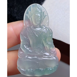 A货缅甸天然翡翠 度母观音 冰种漂亮晶莹剔透精雕细刻48.4-28-3.7