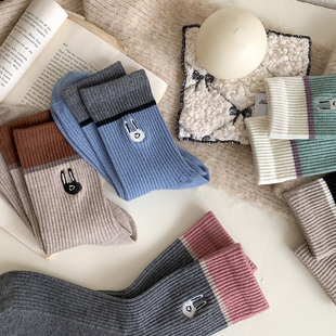 【5双装】秋冬韩系穿搭可爱羊毛小兔中筒保暖温暖整个冬天