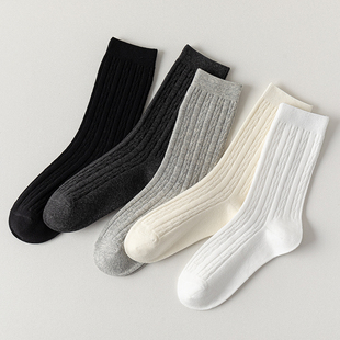 【5双装】秋冬格雷系麻花气质穿搭温柔中筒简约可堆堆