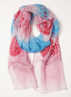 薄款真丝乔其100%桑蚕丝长款丝巾春夏秋季女妈妈中年丝绸纱巾围巾