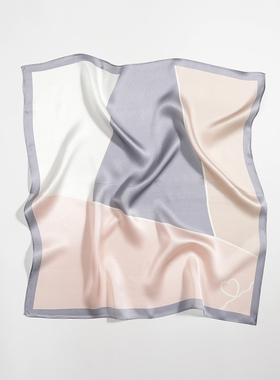 蓝粉色拼色100%桑蚕丝真丝缎面小方巾薄款小丝巾春秋夏季百搭围巾