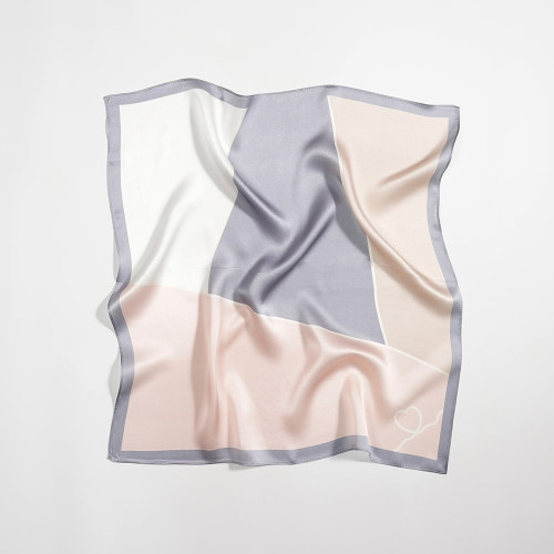 蓝粉色拼色100%桑蚕丝真丝缎面小方巾薄款小丝巾春秋夏季百搭围巾