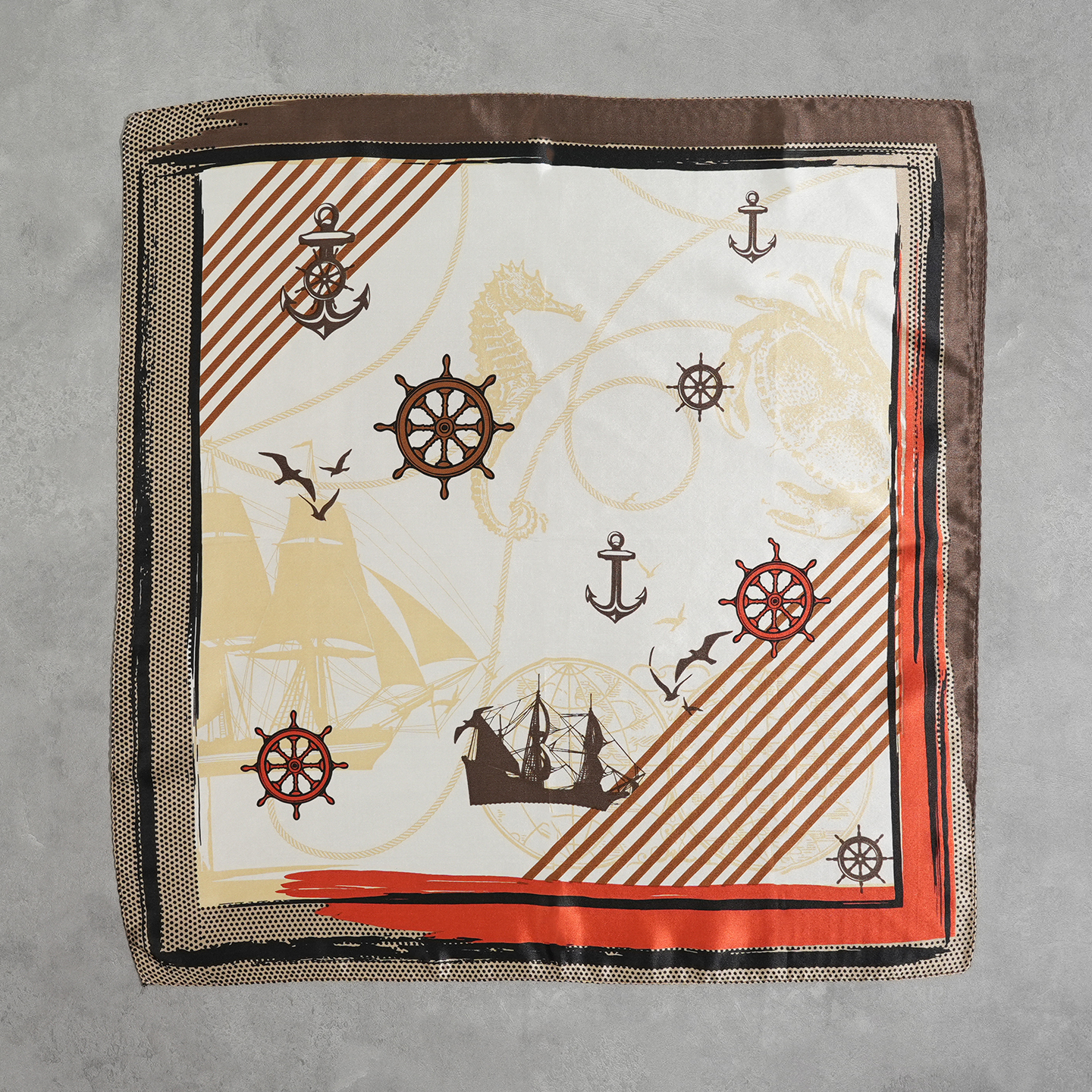 航海日志53cm真丝素绉缎小方巾100%桑蚕丝薄款女丝巾春夏秋季百搭