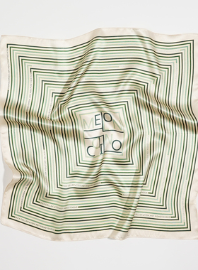 绿色线条53cm真丝素绉缎小方巾100%桑蚕丝薄款女小丝巾春夏季百搭