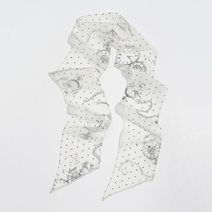 圆点波点薄款真丝乔其窄版斜角飘带巾100%桑蚕丝长丝巾春秋夏季女