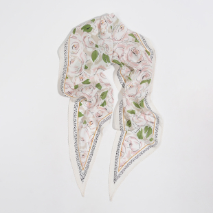 花边菱形巾窄版 女 长丝巾飘带巾12姆米真丝双绉100%桑蚕丝春夏秋季