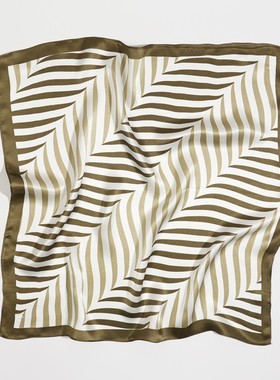 绿色线条53cm真丝素绉缎小方巾100%桑蚕丝薄款女小丝巾春夏季百搭