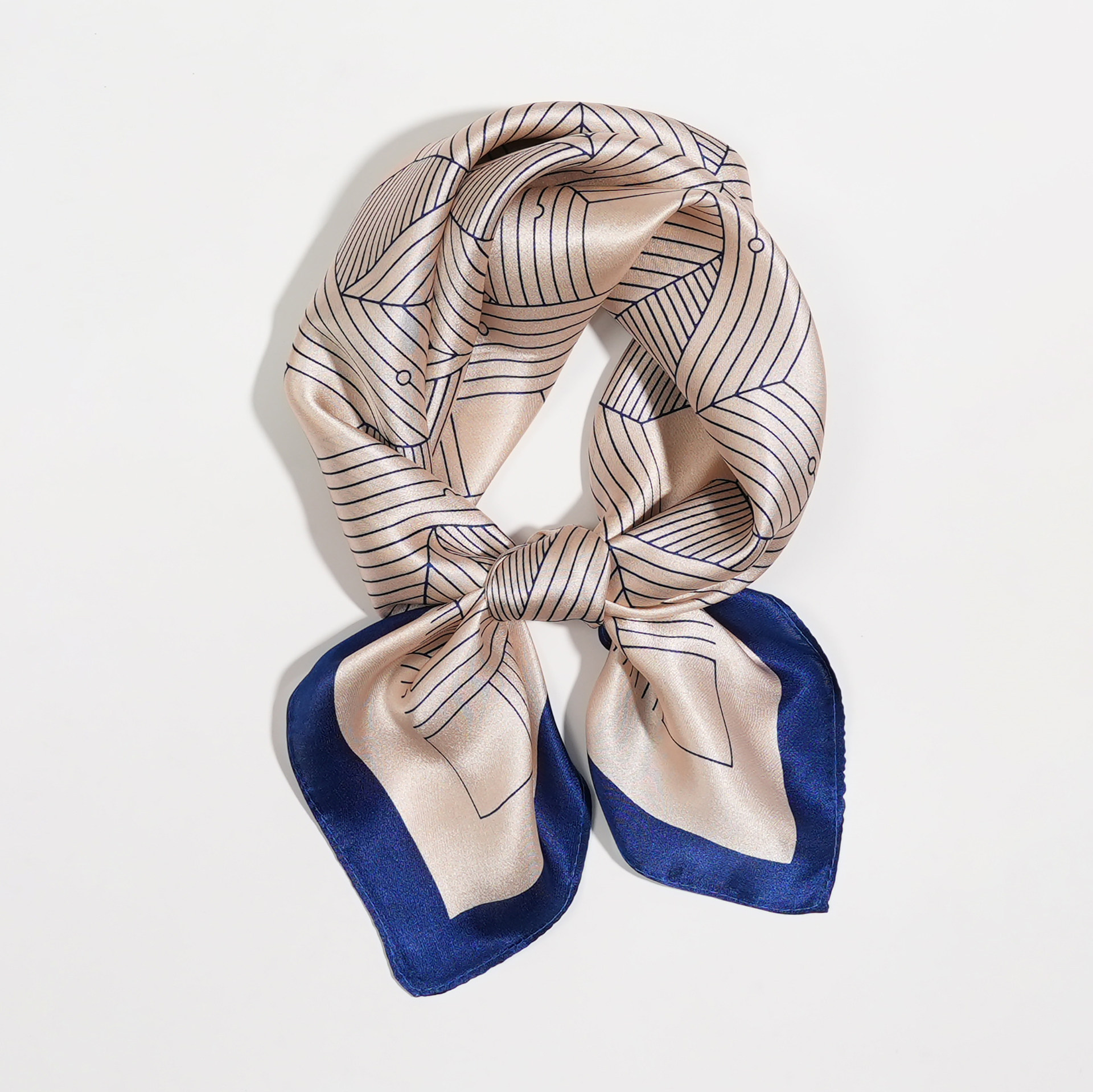 几何线条53cm真丝素绉缎小方巾100%桑蚕丝薄款女小丝巾春夏季百搭