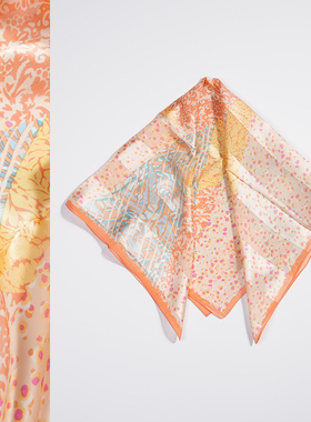 橙色散点65cm缎条绡真丝中小方巾100%桑蚕丝百搭春秋夏季女小丝巾