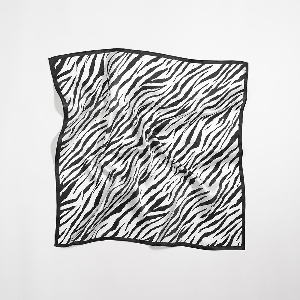 黑白斑马纹100%桑蚕丝真丝小方巾