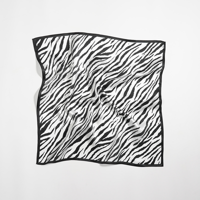 黑白斑马纹100%桑蚕丝真丝小方巾