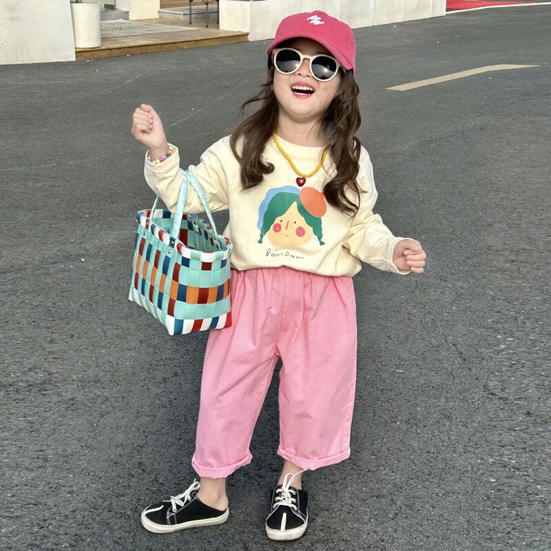 童画里儿童韩版t恤2023春秋新款童装女童头像长袖打底衫