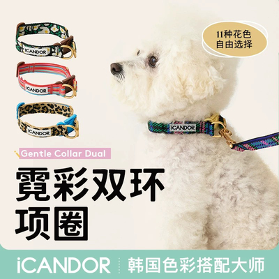 iCANDOR狗狗双环霓彩项圈舒适无压力小中大型犬项圈外出遛狗颈圈