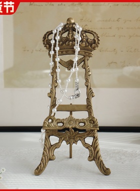 印度进口纯黄铜盘子展示托架底座茶饼相框画架复中古法式雕花支架