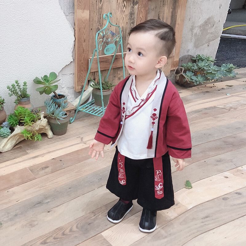 儿童汉服男女童三件套男童春秋夏季套装幼儿园入学表演礼服小学生