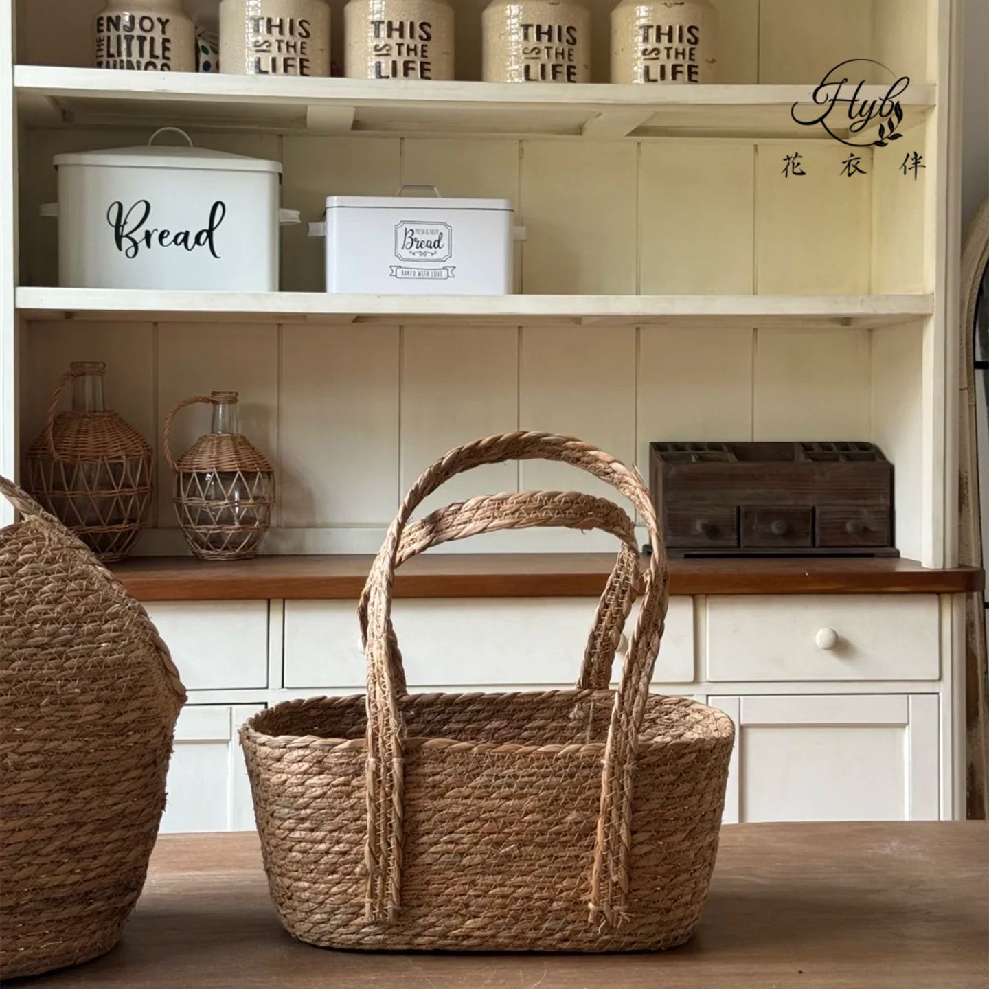 新款手工草编花篮干花篮