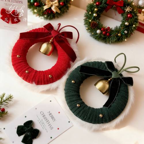 蝴蝶结酒红色植绒绒布花环