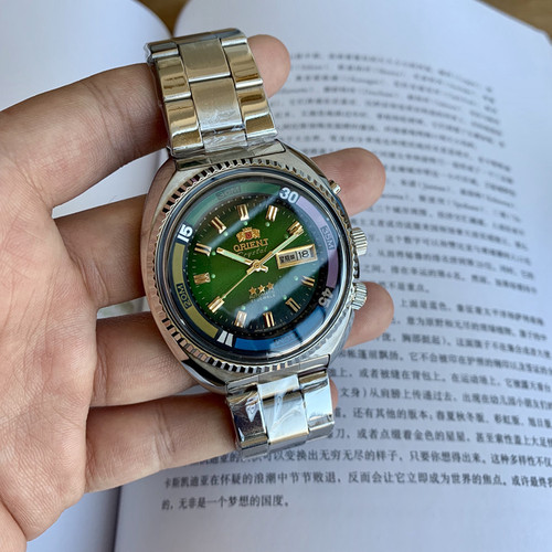 双狮机械表男全自动大表盘老式复古怀旧库存海霸双日历防水夜光表 - 封面