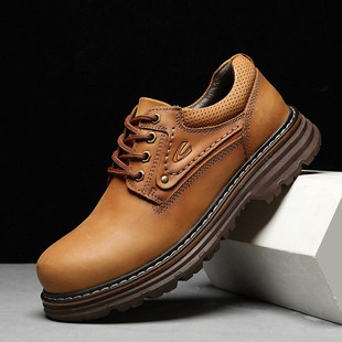 德国骆驼动感男鞋低帮工装大头皮鞋男防滑真皮短靴户外休闲登山鞋