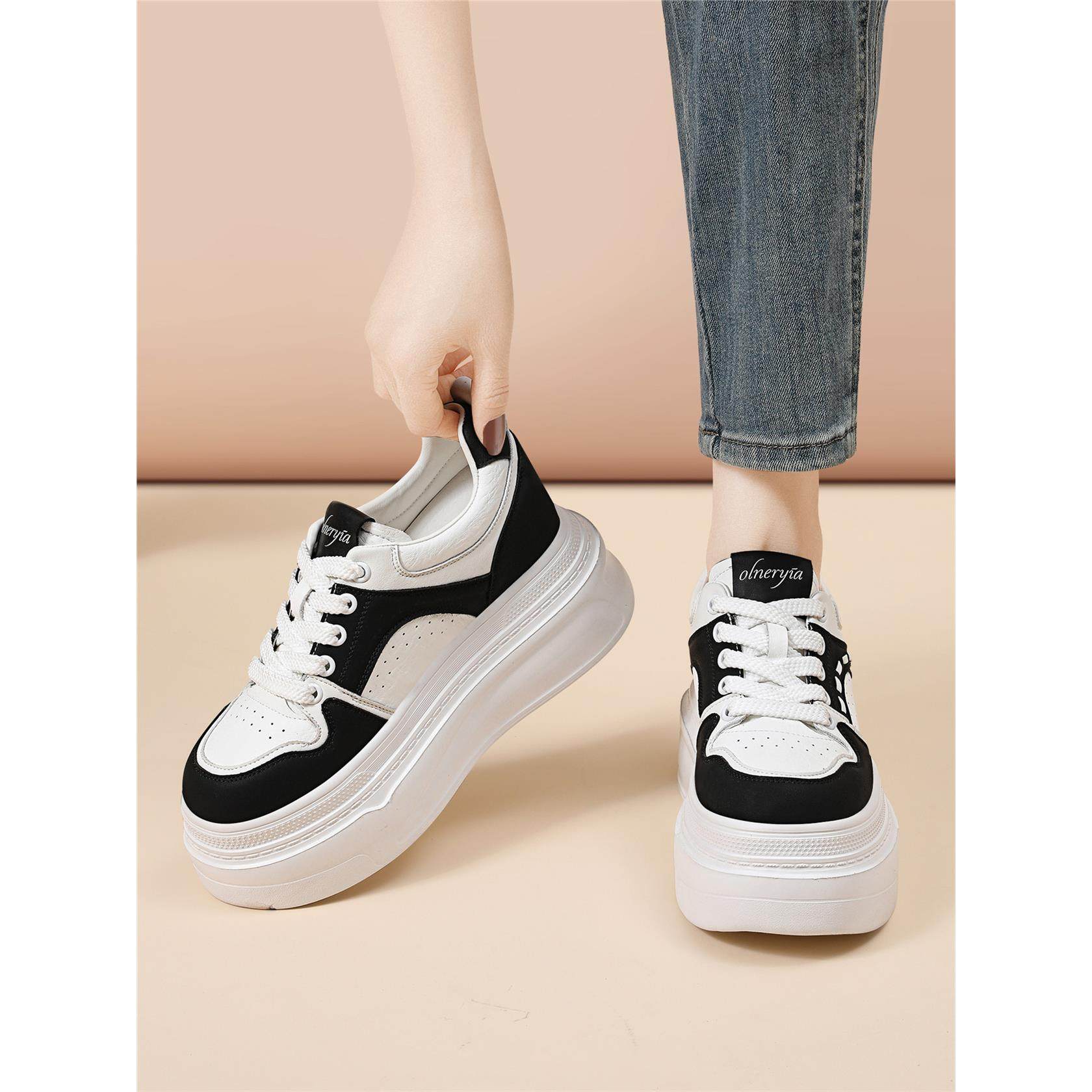 2026新款早春季厚底增高小白鞋女休闲板鞋百搭运动鞋黑白拼色女鞋,女鞋,休闲板鞋,淘宝优惠券,粉丝福利购,淘宝优惠卷