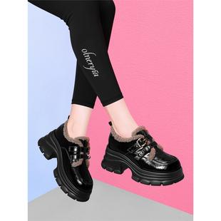 真皮乐福鞋女款2025年新款冬季加绒厚底一脚蹬英伦风小皮鞋懒人鞋