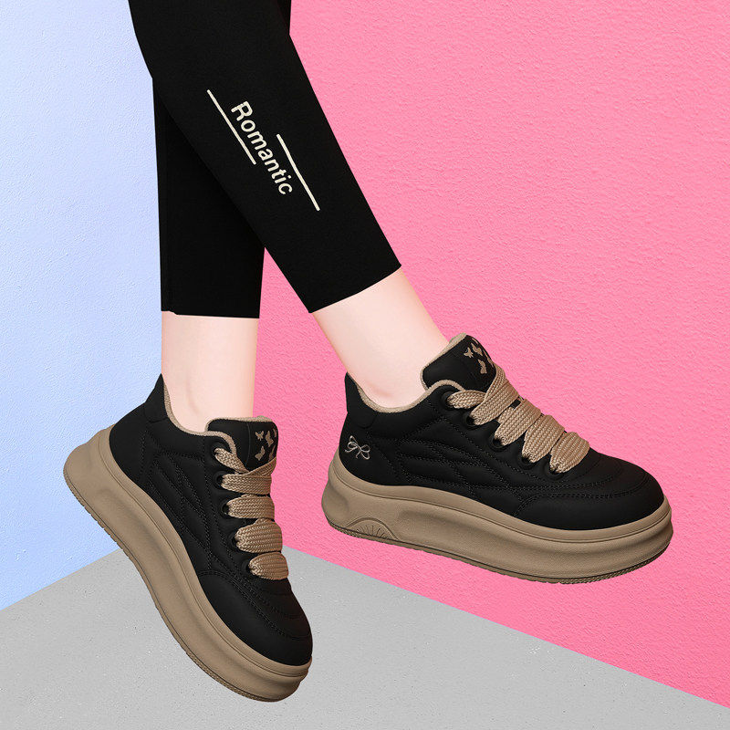 品牌真皮小白鞋女2025新款秋冬加绒厚底显脚小软底板鞋运动休闲鞋