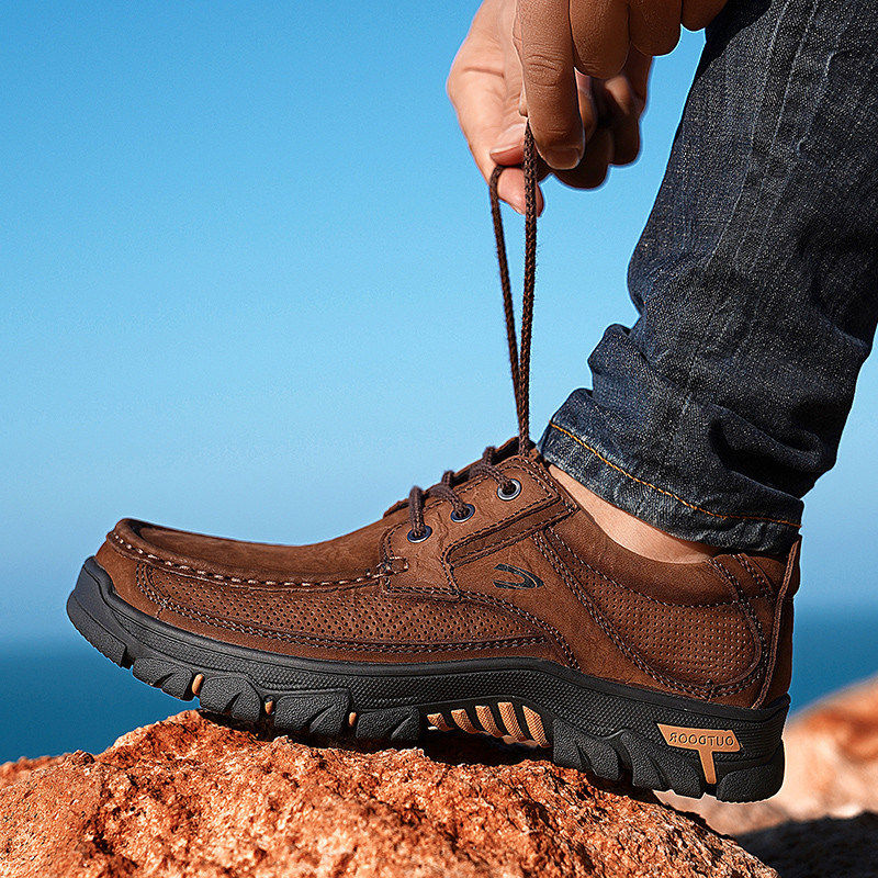 大尺码真皮德国骆驼动感头层牛皮运动休闲皮鞋男减震厚底增高皮鞋