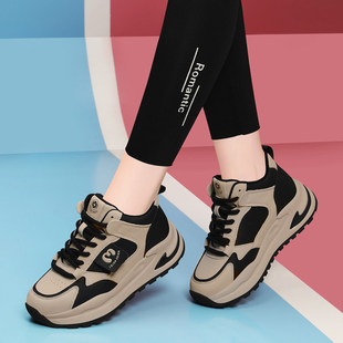 真皮老爹鞋女款2025新款爆款秋冬加绒棉鞋厚底松糕休闲 运动旅游