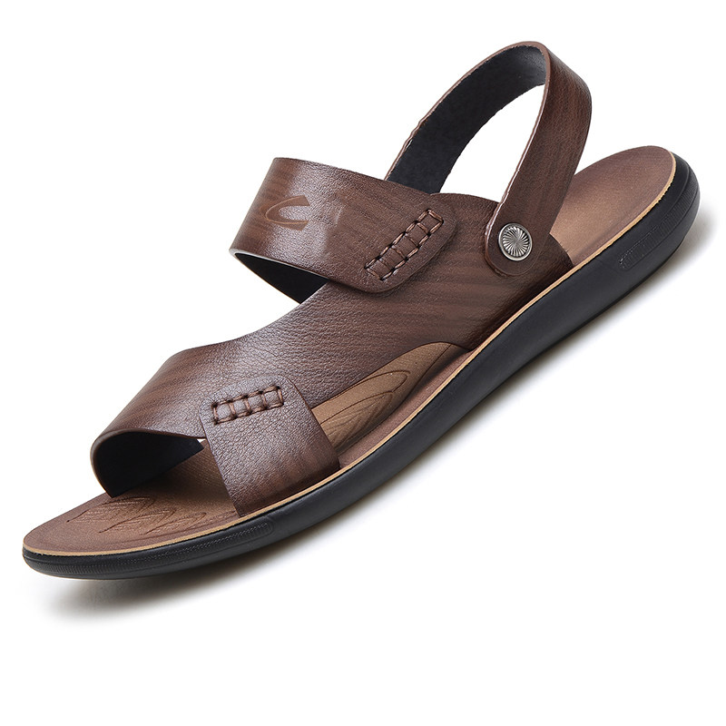 2025骆驼动感夏季新款男士软底皮凉鞋休闲凉拖鞋真皮透气沙滩鞋潮