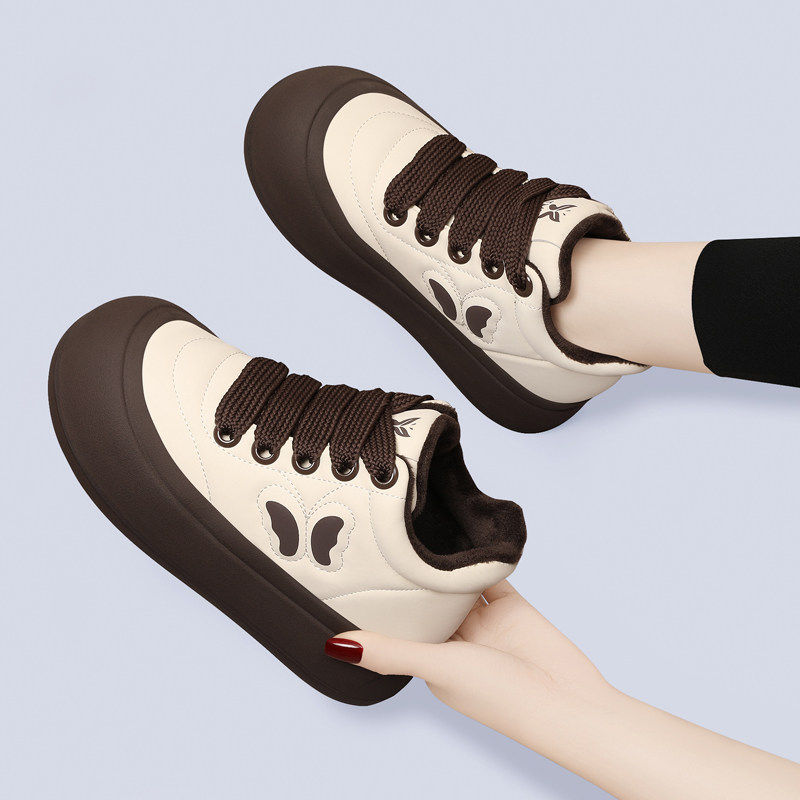 厚底德训鞋女2025新款秋冬加绒覆古休闲棕色鞋子小众休闲运动板鞋