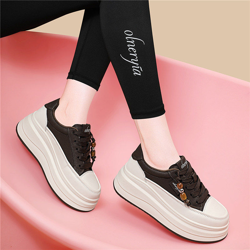 真皮厚底松糕鞋女2025年新款百搭冬季显瘦系带休闲板鞋内增高女鞋,女鞋,松糕（摇摇）鞋,淘宝优惠券,粉丝福利购,淘宝优惠卷