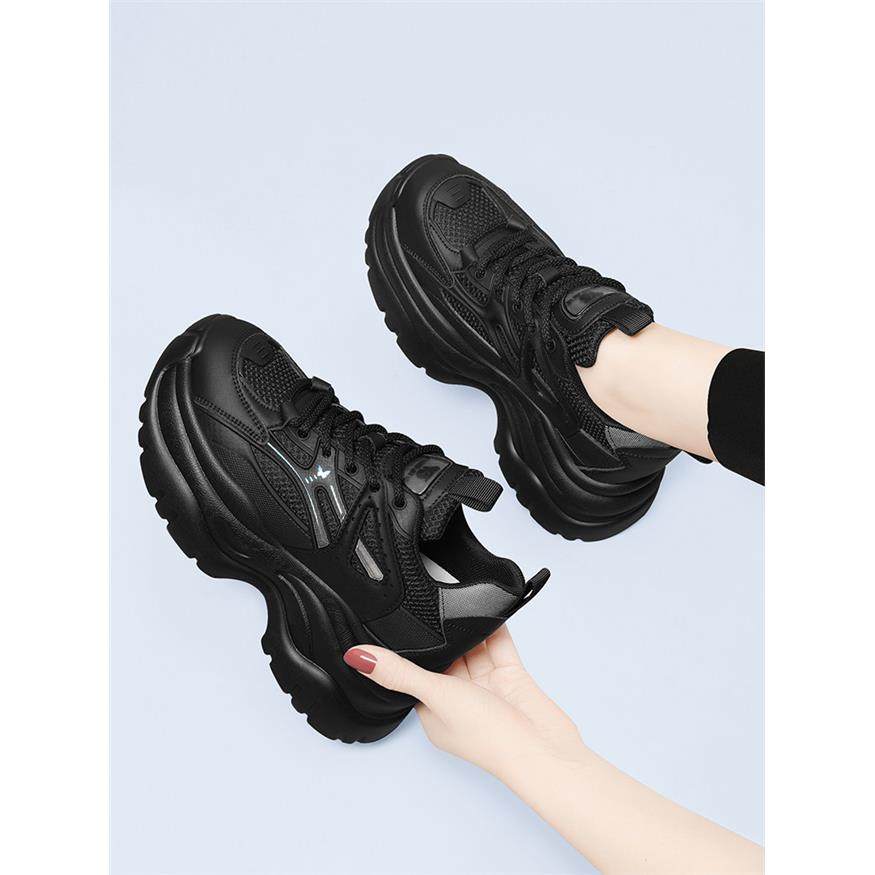 厚底百搭黑色老爹鞋女2025春夏季新款炸街休闲小个子内增高运动鞋