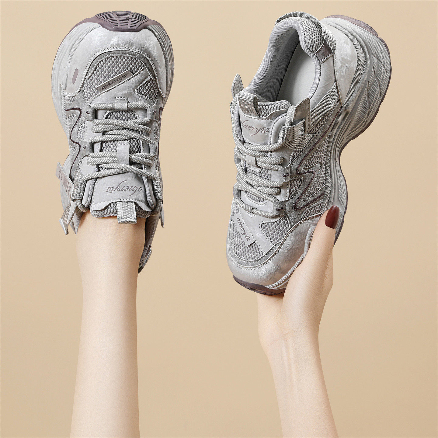 真皮老爹鞋女款2025新款爆款春秋透气百搭轻便厚底增高休闲运动鞋,女鞋,老爹鞋,淘宝优惠券,粉丝福利购,淘宝优惠卷