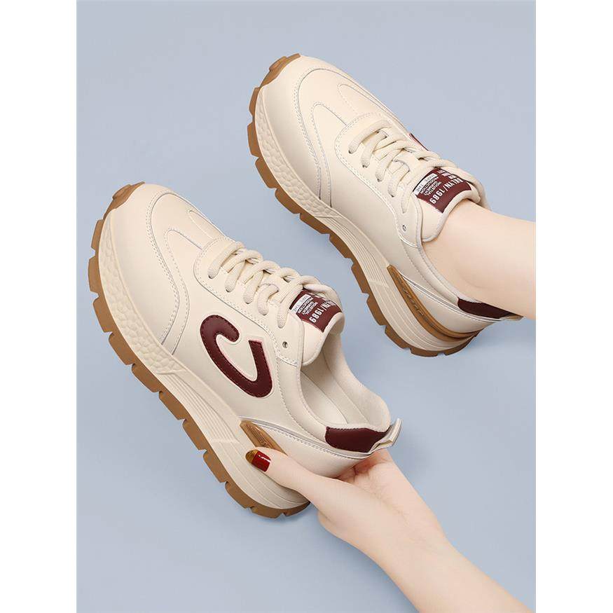 品牌真皮爆款显脚小老爹鞋女2025新款秋冬厚底轻便软底运动休闲鞋