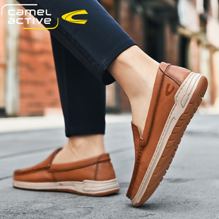 德国骆驼动感春季头层牛皮休闲皮鞋男真皮一脚蹬懒人鞋软底豆豆鞋