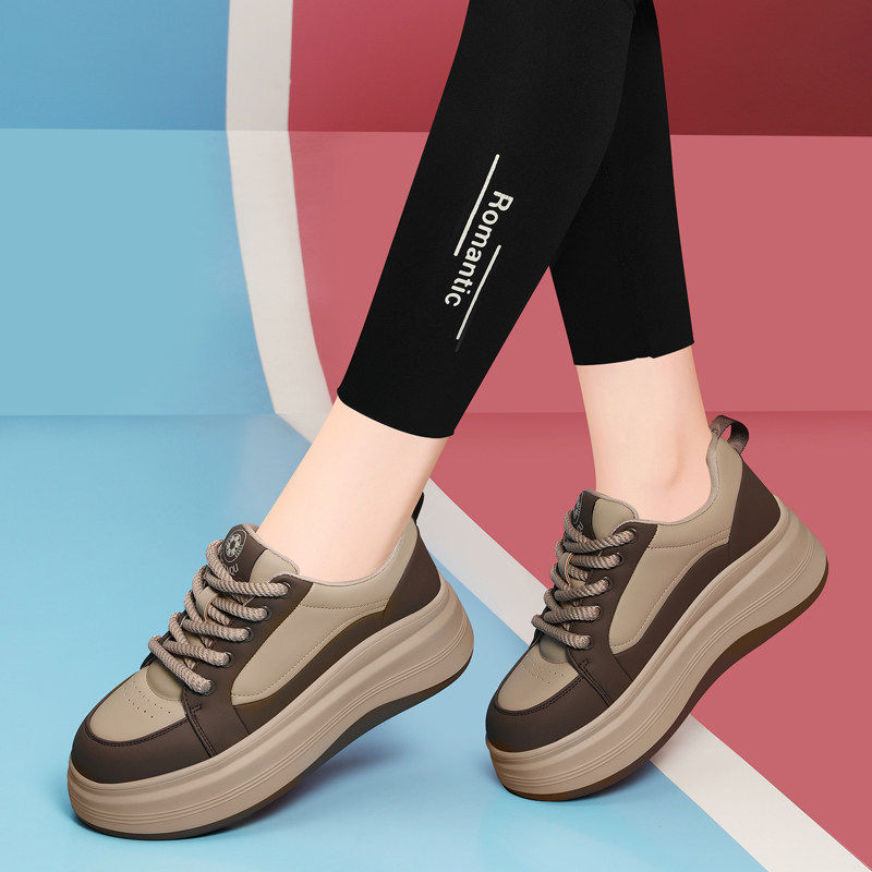 真皮女鞋2025新款爆款春夏透气厚底运动休闲 板鞋软底不累脚老爹