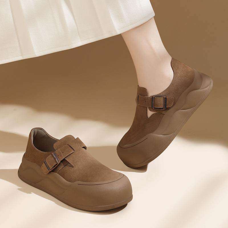 欧洲站厚底勃肯鞋女2025秋季新款英伦风覆古大头磨砂休闲百搭一脚