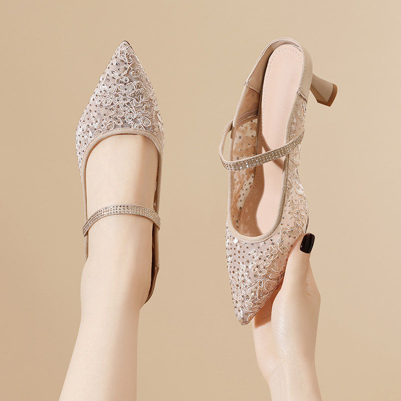 包头凉鞋女款2025新款夏季外穿时装配裙子女士细跟法式高跟半拖鞋