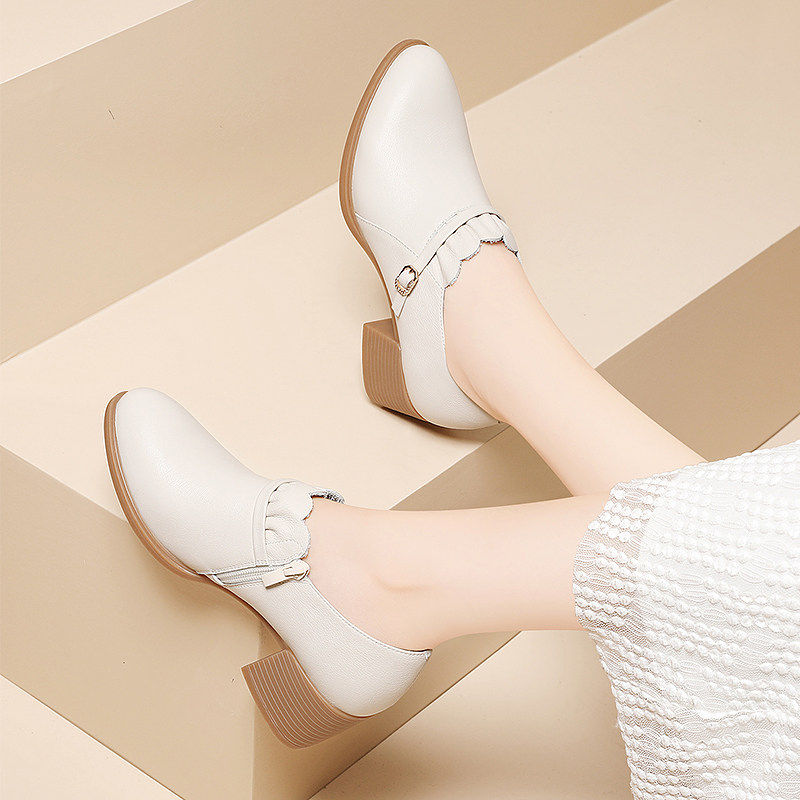 真皮英伦风小皮鞋女鞋子2025年新款春季百搭休闲 软皮白色高跟单,女鞋,深口单鞋,淘宝优惠券,粉丝福利购,淘宝优惠卷