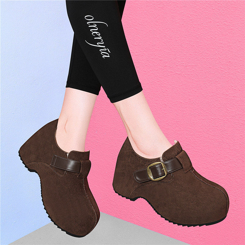 品牌勃肯鞋子女2025新款爆款秋冬加绒保暖棉鞋厚底增高乐福鞋百搭