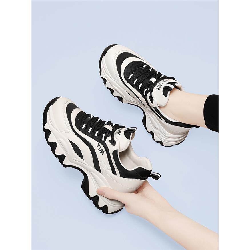 真皮厚底老爹鞋女款2025新款春秋款夏季百搭旅游休闲运动软底增高